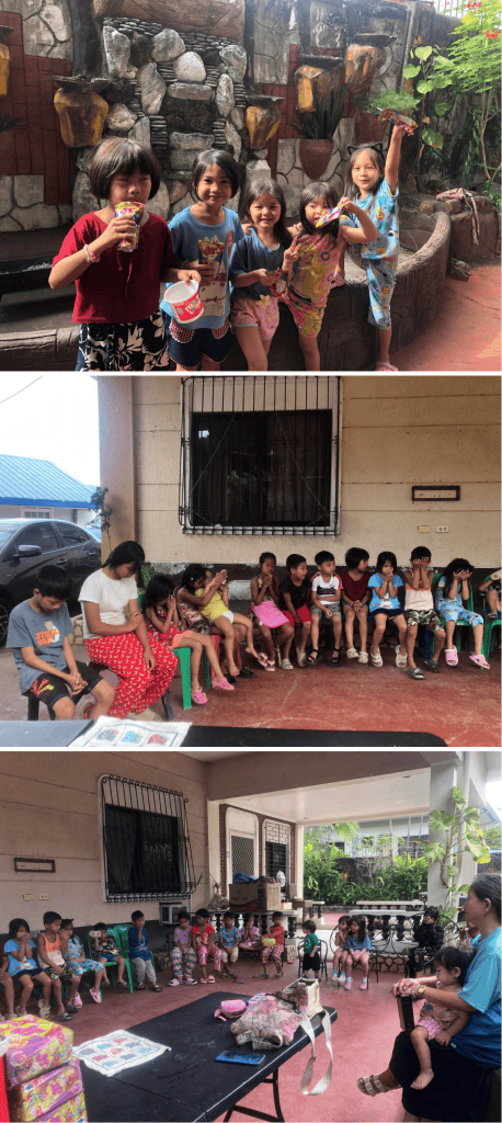 Children enjoying drinks and activities at Subic Bay Baptist Ministries.