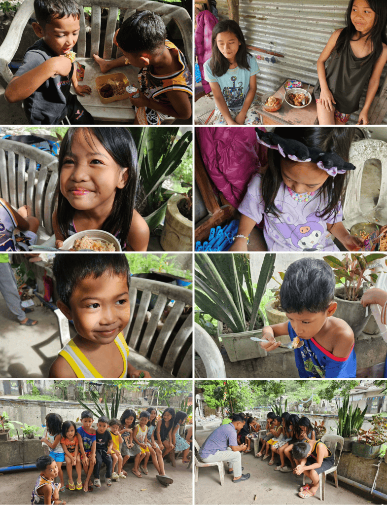 Children enjoying meals and activities at the Dorcas Gallery.